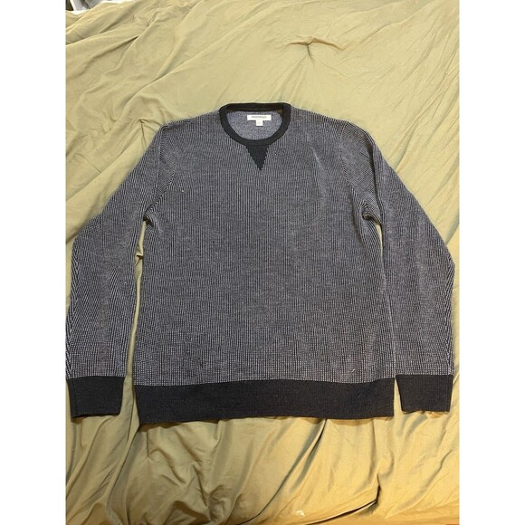 Good Threads Men’s Blue and White 100% Merino Wool Crew Neck Sweater Size L - Picture 1 of 6